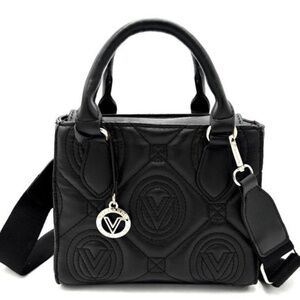 VALENTINO ORLANDI Quilted Tote Bag Purse Black Bag Crossbody Gold MRSP $259 NWT